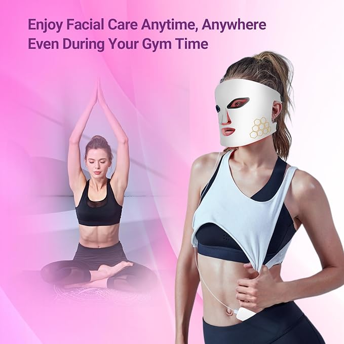 Red Light Therapy for Face - Red, Blue & Infrared Light Facial Skin Care Device with Eye Protection,Red Light Mask with Adjustable Strap for Home Use (3 Wavelengths, Sensitive Skin Tested)