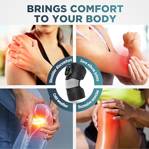 Cordless Knee Heating Pad with Massage, Knee Massager for Pain Relief, Heat Knee Wrap with 6 Heat Levels & 3 Timers, Adjustable Heating Pad for Knee, Shoulder, Elbow