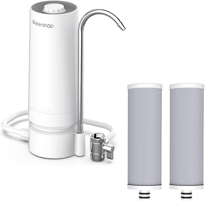 Waterdrop Water Filter for Sink Faucet, 8000 Gallons Countertop Water Filter System and Filter Life Reminder, Reduces Heavy Metals, Bad Odor, and 99% Chlorine, WD-CTF-05 (2 Filters)