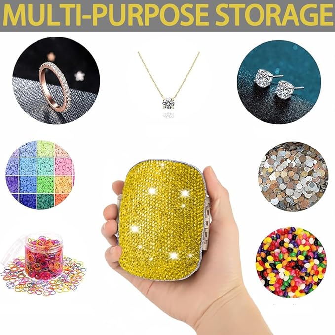 Daily 6 Compartments Pill Box Container Bling Diamond for Purse Medicine Container Holder for Women Travel Kit Medicine (Yellow)