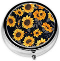 Sunflower Style6 Print Round Metal Pill Box with 3 Compartment for Pocket or Purse Travel Bag Mini Small Size 2 inche