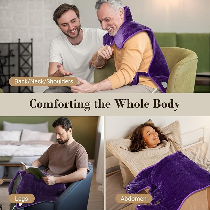 Heating Pad for Back Pain Relief, FSA Eligible HSA, Electric Heating Pads for Back Neck Shoulders, Wearable Large Heat Pad, Christmas Gifts for Mom Women Dad Men, ETL Certified, 24” x 33”, Purple