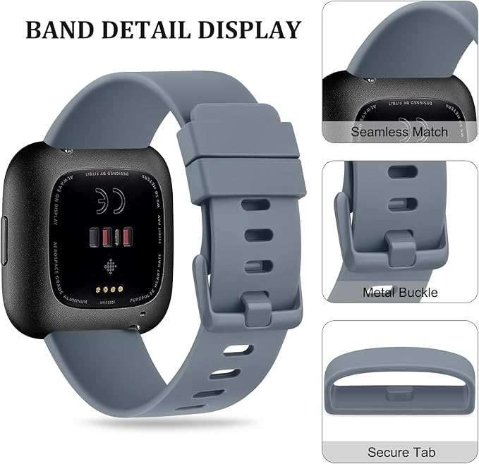Mugust Sport Bands Compatible with Fitbit Versa 2 / Fitbit Versa/Versa Lite/Versa SE, Classic Soft Silicone Replacement Wristbands Straps for Fitbit Versa 2 Smart Watch Women Men (Large,Blue Gray)
