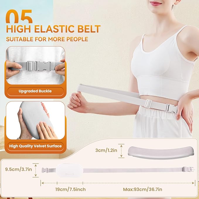 Portable Electric Heating Pad for Period Cramps, Menstrual Heating Pads with 4 Heat Levels and 4 Vibrating Modes for Women Stomach Pain Relief-White