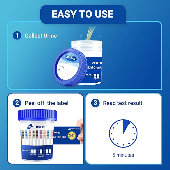 1 Pack 16 Panel Multi Drug Urine Test Kit, HEAL-CHECK Urine Drug Test Cup for Home or Workplace, Screens for Fen (Fentanyl), THC, AMP, BUP, BAR, BZO, COC, MET, MDMA, OPI, MTD, OXY, PCP, PPX, TCA, TML
