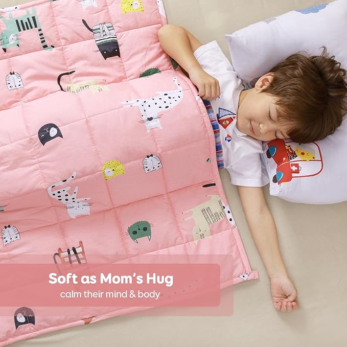 Sivio Weighted Blanket - 100% Cotton Heavy Blanket 7lbs, 41 x 60 inches, Washable Breathable Soft Throw Blanket for Calm Sleeping for Home and School Nap, Pink Cat
