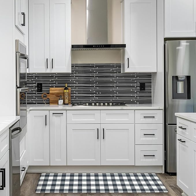 Anti Fatigue Kitchen Rugs Farmhouse Kitchen Mats for Floor,Cushioned Non-Slip Ergonomic Comfort Rug Standing Mat for Kitchen,Doing Dishes,Floor,Home,Office,Laundry,Plaid Black,17.3"x60"