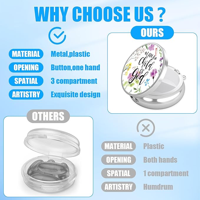 Christian God Pill Case,Bible Verse Pill Box 3 Compartments Metal Small Pill Holder with Mirror Mini Travel Pill Container for Purse Pocket Women Men
