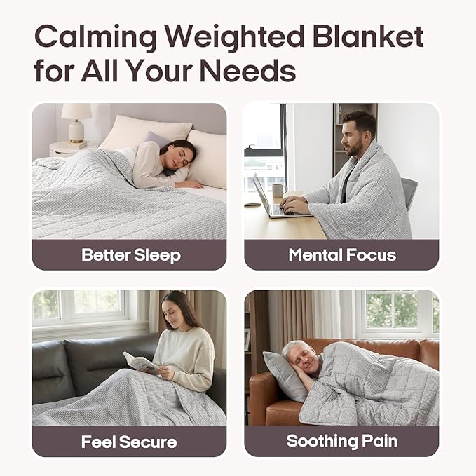 ZonLi Weighted Blanket(48"x72",15lbs, Grey and White Checkered) Twin Size Weighted Blanket for Adults, High Breathability Heavy Blanket,Soft Material with Premium Glass Beads
