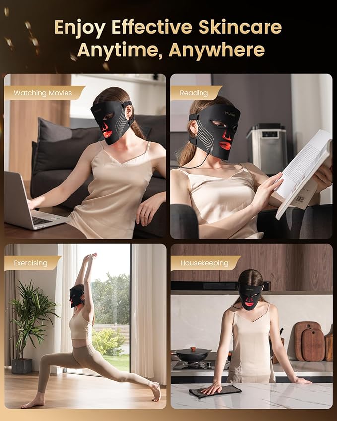 Red Light Therapy for Face LED Mask with 3 Light Modes, Portable Rechargeable Device, 850nm Infrared, Lightweight & Comfortable with Remote Control and Timer, Equipped with 280 LED Lights