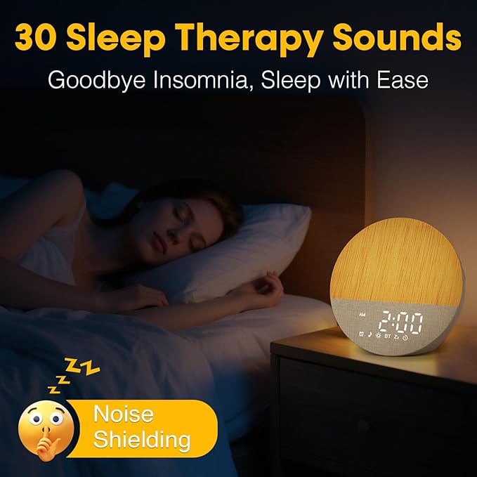 Sunrise Alarm Clock for Morning Wake-Up: White Noise Machine with 30 Soothing Sounds 9 Colors Light for Bedroom - Gentle Gradual Wake Up Light for Heavy Sleepers Adjustable Brightness Volume - Beige