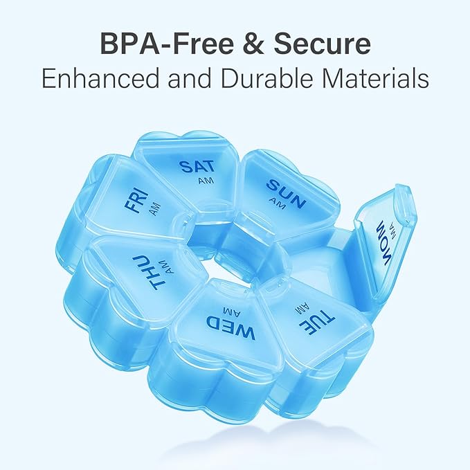 Weekly Pill Organizer, 7 Day AM/PM Pill Box with 14 Compartments, 2 Times a Day Travel Pill Case for Vitamins, Medicine, Fish Oil & Supplements (Blue)