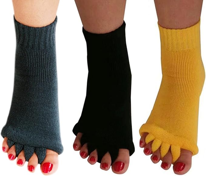 AIBEARTY 3 Pairs Yoga Sport Gym Five Toe Separator Socks Foot Massage Toeless Socks