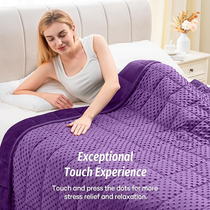 Wemore Minky Dot Weighted Blanket for Adults Queen Size 20 lbs, Soft Heavy Blanket for Stress Relief and Sleep Promotion, Breathable Blanket for All-Season with Glass Beads, Purple 60 x 80 inches