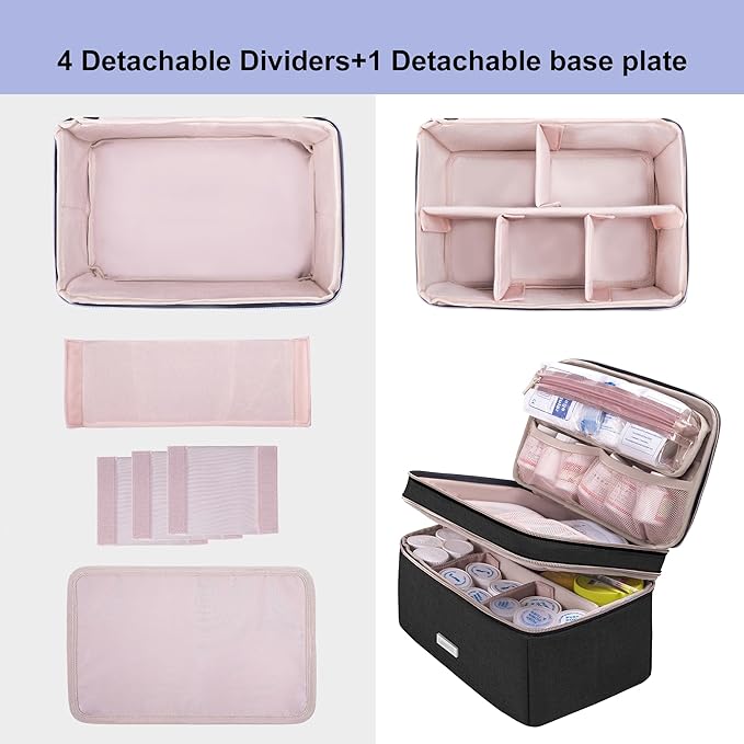 Medicine Storage Bag Pill Bottle Organizer with Portable Small Pouch Travel Medication Bottle Organizer for Emergency Home First Aid Box Kit (Black)