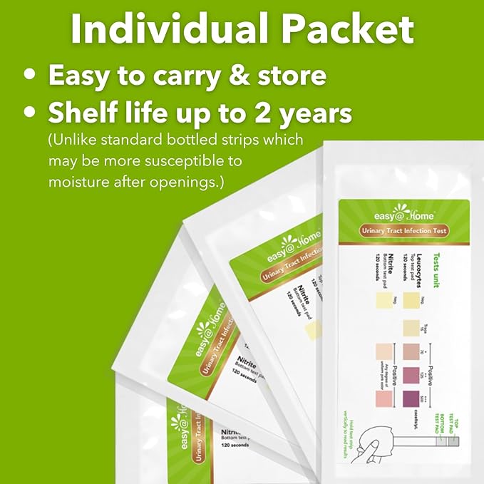 Easy@Home Urinary Tract Infection Test Strips - 3 Pack UTI Test for Women | Individually Wrapped for 2-Year Shelf Life | Detects Leukocytes & Nitrite | Home & Travel Essentials #UTI-EZU-102