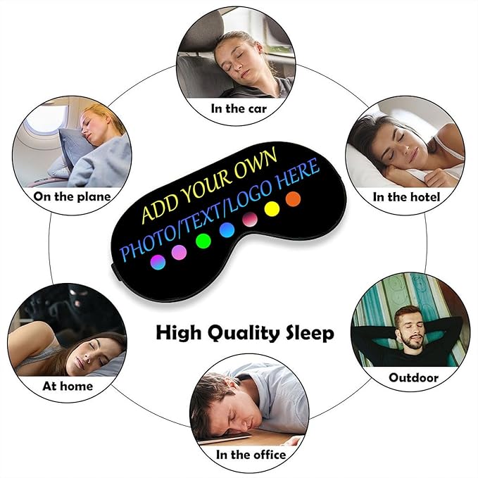 Personalized Eye Mask, Custom Eyeshade Blindfold Add Your Design Image Text Customized Eye Cover with Adjustable Strap for Sleeping Travel Work Naps Blocks Light, Black