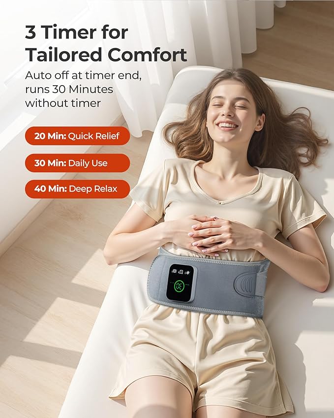 Cordless Portable Heating Pad with Massager, Lower Back Pain Relief, Wearable for Period Cramps, 3 Heat/3 Vibration/3 Timer, Rechargeable Auto-Off, Birthday Gifts for Dad Mom Men Women