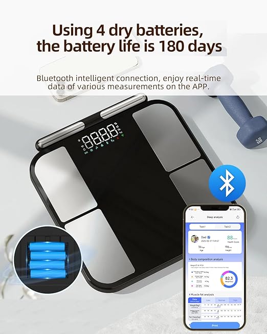Scale for Body Weight - 8 Electrodes High Precision Digital Scale for BMI - 56 Body Composition Metrics - Bluetooth Bathroom Scale with LED for Home/Fitness