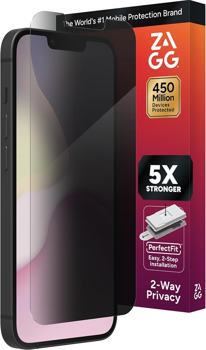 ZAGG Glass Elite Privacy 360 Screen Protector for Apple 17e/ 16e/ 14/13/ 13 Pro - Four-Way Privacy Filter, 5X Tougher, Anti-Fingerprint Technology, InvisibleShield, Easy to Install