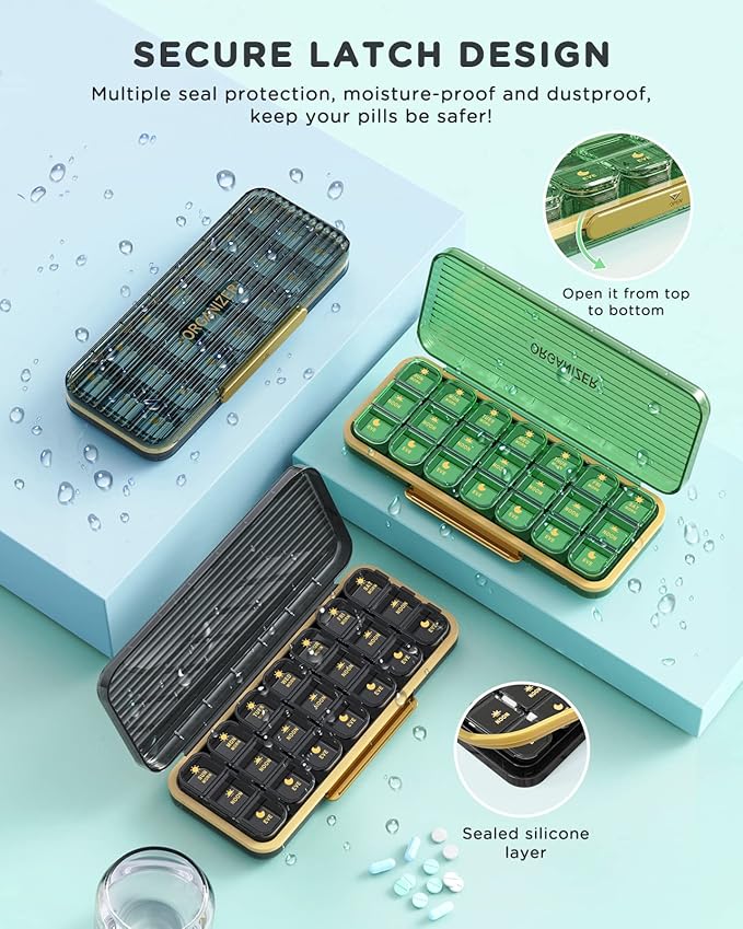 Pill Organizer 3 Times A Day, 7 Day Pill Box 3 Times A Day - Acedada Weekly Vitamin Box Organizer with 7 Separate Containers, Portable Daily Medicine Planner Case for Vitamin Fish Oil Supplement, Blue