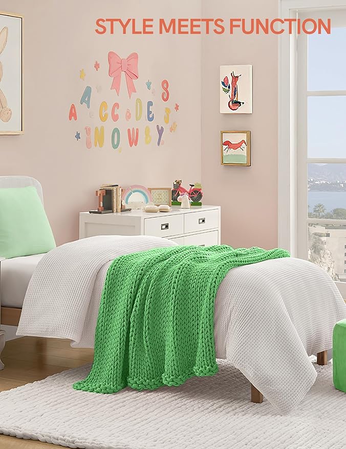 YnM Cooling Weighted Blanket, 100% Cotton Handmade Chunky Knitted Blanket, Weighted Lap, Breathable Heavy Blankets, Machine Washable Throw for Sleep or Home Decor (Green, 40x50 Inch, 7lbs)