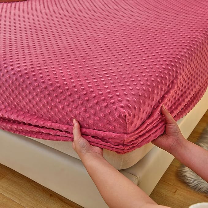 ZIQINPSQ Coral Velvet Fitted Sheet-Thickened Cold-Resistant and Warm Bed Sheets-Soft Velvet Fleece Fitted Sheets with-Elastic All Around. (PaleVioletRed, King)