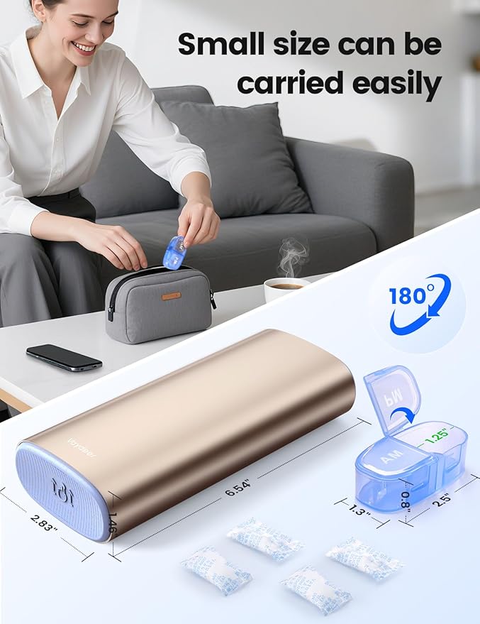 Vaydeer AM/PM Metal Pill Organizer, Weekly Pill Box with Built-in Desiccant Compartment, Airtight Travel Pill Case for Medication, Vitamins & Supplements (Silver)