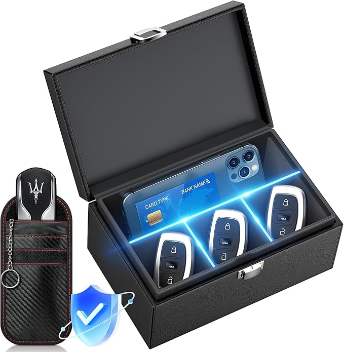 Faraday Box for Car Keys, Key Fob Signal Blocker RFID Box for Car Keys, Faraday Key Fob Protector Signal Blocking Box