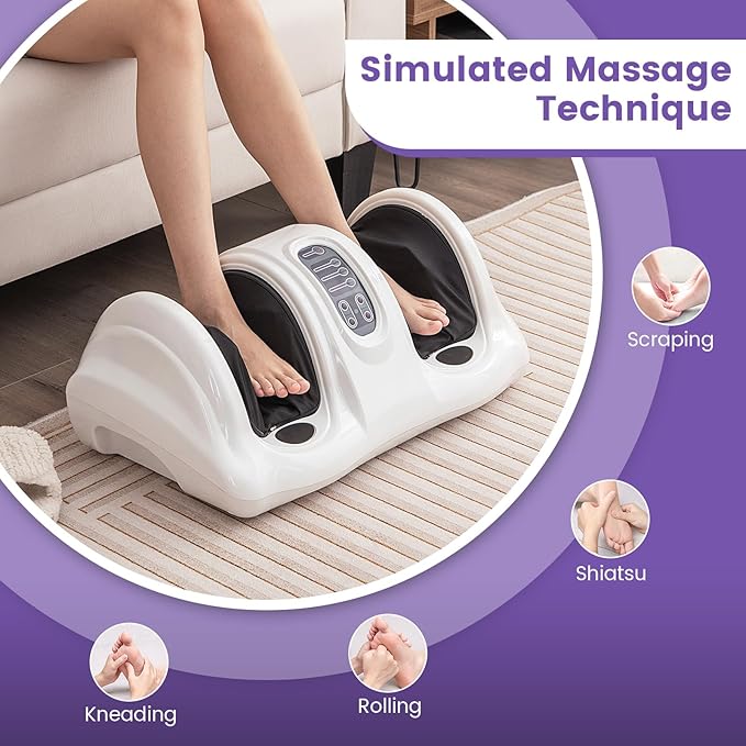 Giantex Shiatsu Foot Massager Machine for Feet, Leg Calf Ankle, Relieve Pain, Spa Gift Deep Kneading Rolling Massage, Electric Shiatsu Feet Massager w/Remote, 4 Modes, White