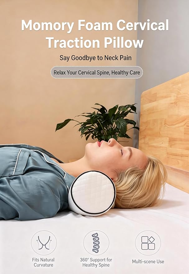 Cervical Pillow for Neck Pain & Side Sleepers Patented Ergonomic Memory Foam Pillow – Adjustable Height for Back & Side Sleeping, Anti-Snoring (Blue+White, Roll)