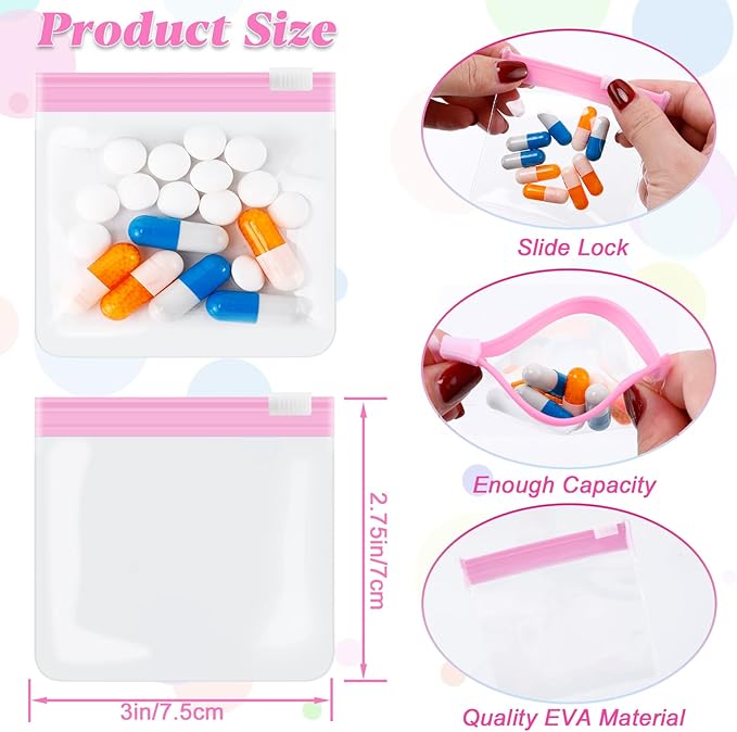 35 Pcs Pill Pouch Bags, Reusable Zippered Pill Pouch, Self Sealing Medicine Bag, Small Plastic Pills Bags with Slide Lock, Portable Pills Pouches for Travel Medicine Organizer(7 Colors)