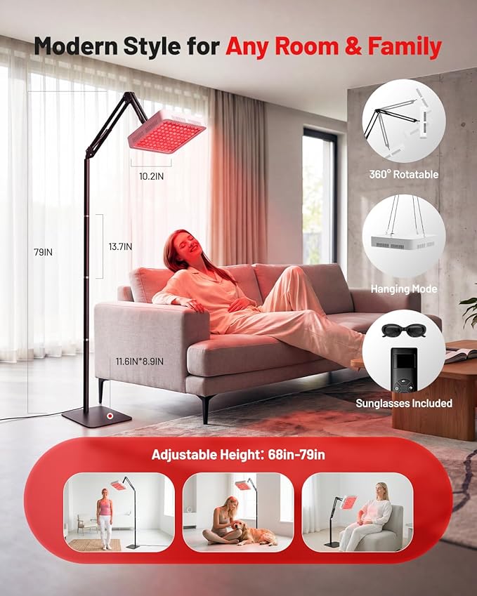Red Light Therapy for Face Body, 660nm 850nm 940nm Infrared Light Therapy for Home Use, Dual Stand/Hanging Kit, Muscle Recovery & Skin Wellness LED Red Panel with Goggles & Mask, Ideal Gift for Women