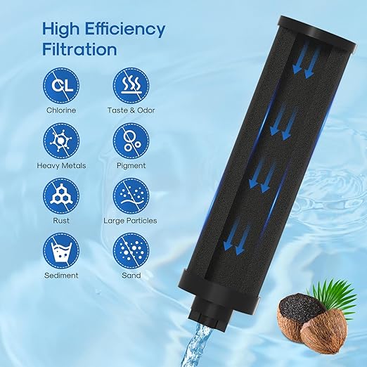 ICEPURE 2.25G Gravity-fed Water Filter System, 304 Stainless Steel Countertop System with Metal Faucet, 2 Black Carbon Filters, Reduce 99% Chlorine, Lead for Home, Camping, Travel, Emergencies