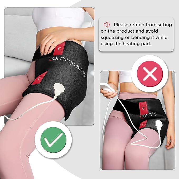 Comfytemp Hip Heating Pad, Hip Brace for Lower Back Thigh Buttock Support, Electric Heated Pad Hot Relax for Elderly, Birthday Valentines Day Get Well Gifts for Women Men Mom Dad, Black (S/M)
