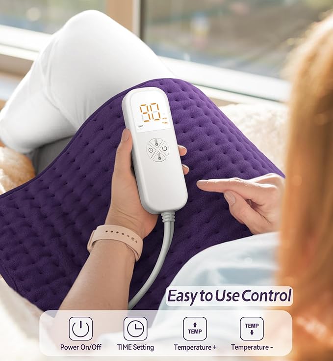 Electric Heating Pad for Back, Neck & Cramps Relief - Moist & Dry Heat Therapy - 6 Heat Settings, 4 Timer Options, Auto Shut-Off, Machine Washable, Ideal Christmas Gift for Men & Women,12"x24"