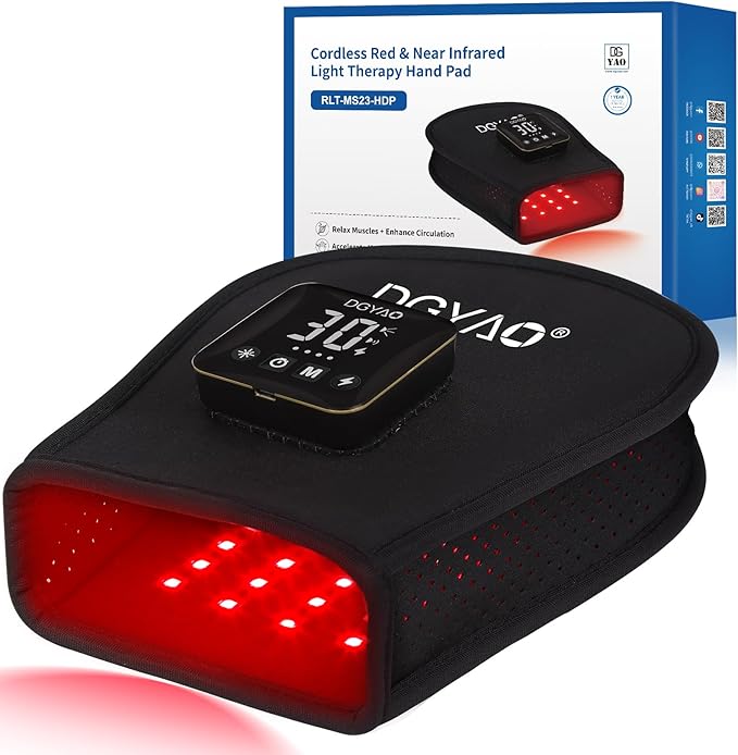 Cordless Red Light Therapy for Hand 4000mAh Rechargeable Battery Infrared Gloves LED Light Therapy Pad Device for Hands Finger Palm Home Travel Use