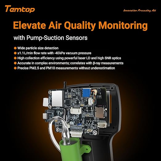 Temtop Handheld Particle Counter 0.3µm 0.5µm 1.0µm – Air Quality Monitor for PM2.5 PM10 TSP, Temperature & Humidity, 32GB Data Logger, USB Export, Rechargeable Battery, Indoor Air Quality Tester