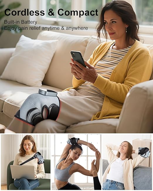 Red Light Therapy Knee Brace, 3D Knee Massager with 5 Brightness and 3 Vibration for Pain Relief, 660nm&850nm Near Infrared Light Therapy Brace, Gifts for Woman Man Elder, Rechargeable Knee Wrap
