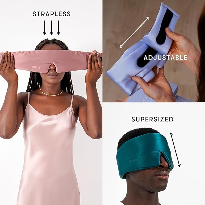 DROWSY Silk Sleep Mask - Face-Hugging, Padded Cocoon for Luxury Sleep in Total Darkness - 100% Pure Mulberry Silk (Black Jade)