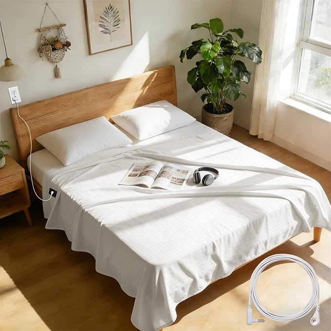 Grounding Sheets King Size Grounding Sheet with Grounding Wire 76 * 80 Inches Grounding Bed Sheets for Improve Sleeping (76x80Inch)
