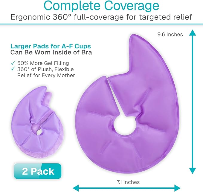 Arctic Flex Breast Ice Packs - Hot & Cold Therapy, Surgery Recovery Supplies - Heating & Cooling Gel Pad for Breastfeeding, Engorgement, Mastitis Relief, Sore Nipples, Lactation (Purple)