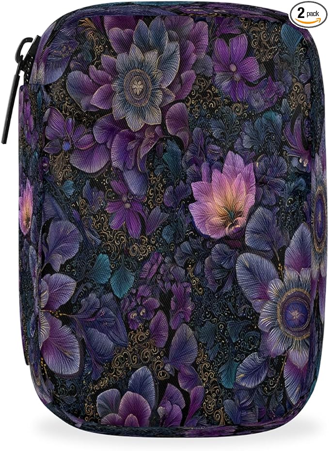Purple Floral Mandala Pill Case Travel Pill Organizer Weekly 7 Day Portable with Zipper Medicine Box Pill Case for Vitamins, Birth Control,Fish Oils,Medication, Supplements