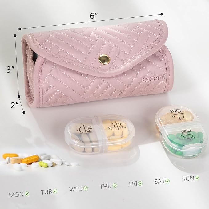 BAGSFY Weekly Pill Organizer 2 Times a Day in a Cute Fabric Pill Case, Medicine Bag, AM PM Pill Box 7 Day, Portable Medication Travel Case for Pills, Vitamins, Fish Oils, Supplements.