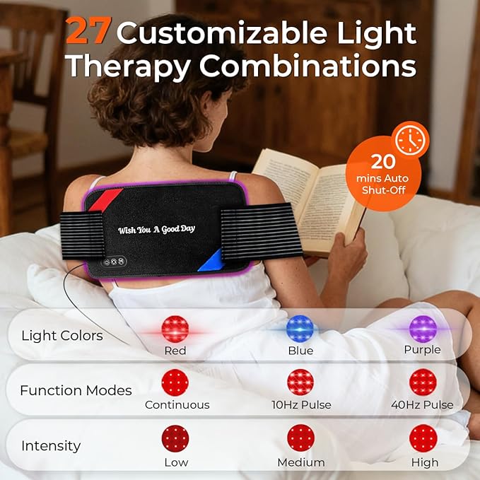 Red Light Therapy for Body – 90 LEDs Triple Wavelength (660/850/460nm), 13"x7.3" Wearable Infrared Light Therapy Pad for Pain Relief, Muscle Recovery & Skin Care – 27 Customizable Options