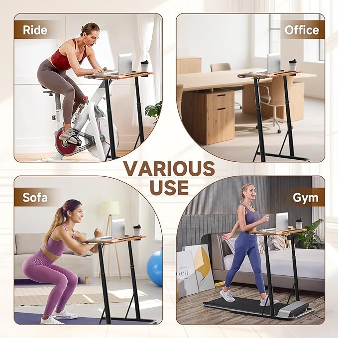 Adjustable Treadmill Walking Pad Desk, for Bike/Cycling Trainer, Workstation Standing Desk, Trainer Stand Table for Indoor, Treadmill Attachment-Exercise While Working or Watching TV, Rustic Brown