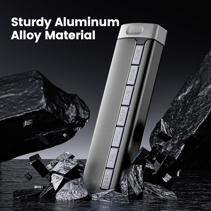 Daviky Metal Travel Pill Organizer, Premium Aluminum Pill Box 7 Day, Weekly Daily Pill Case, Stylish&Cute Pill Holder for Medicines, Supplements and Vitamins (Gray)