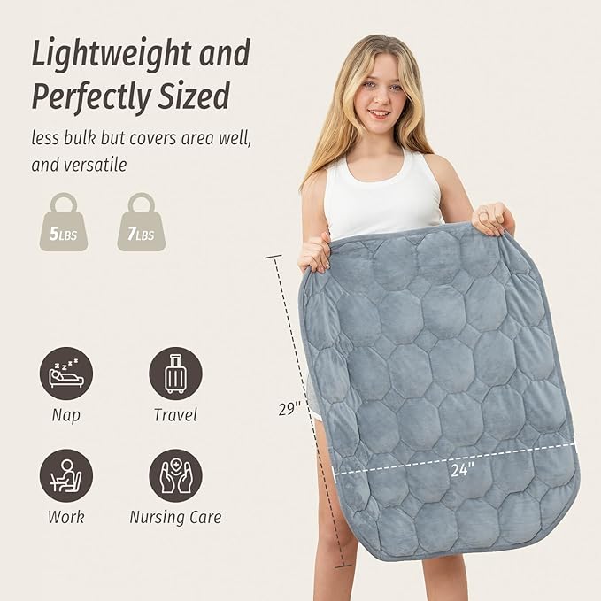Wemore Weighted Lap Blanket 5lbs for Adults, Small Weighted Blanket for Travel, Calming, Relaxing, Napping and Sleeping, All-Season Weighted Lap Pad, Machine Washable, Light Grey 24x29 inches