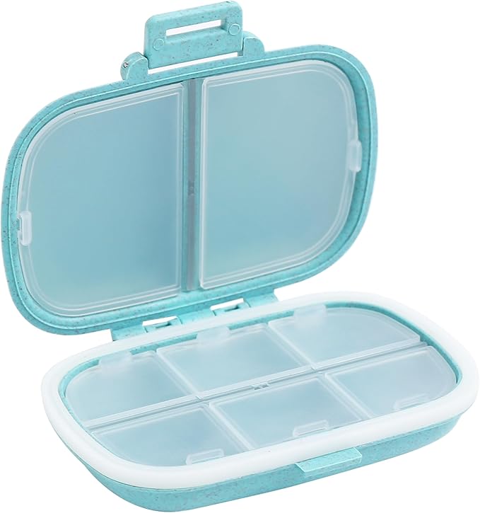 8 Compartments Travel Pill Organizer, Daily Pill Case Small Pill Box for Pocket Purse, Portable Pill Container Medicine Vitamin Organizer (Blue)