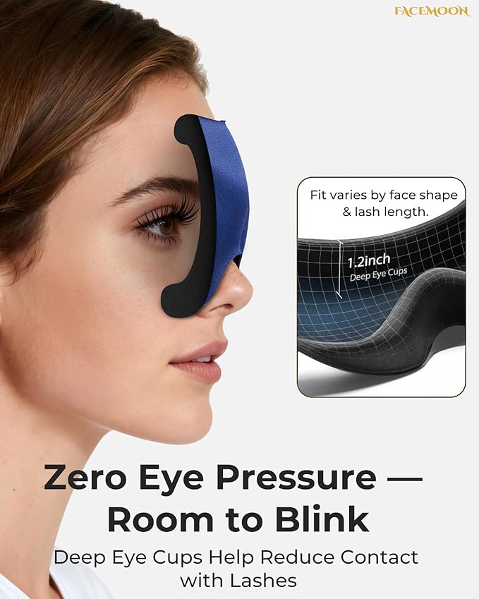 Airplane Travel Essentials Blackout: 3D Contoured Eye Masks for Sleep -Zero Pressure Sleep Mask for Women Men Lash Extensions Friendly - Perfect for Night Shift Nurse College Dorm Road Trip(Blue)